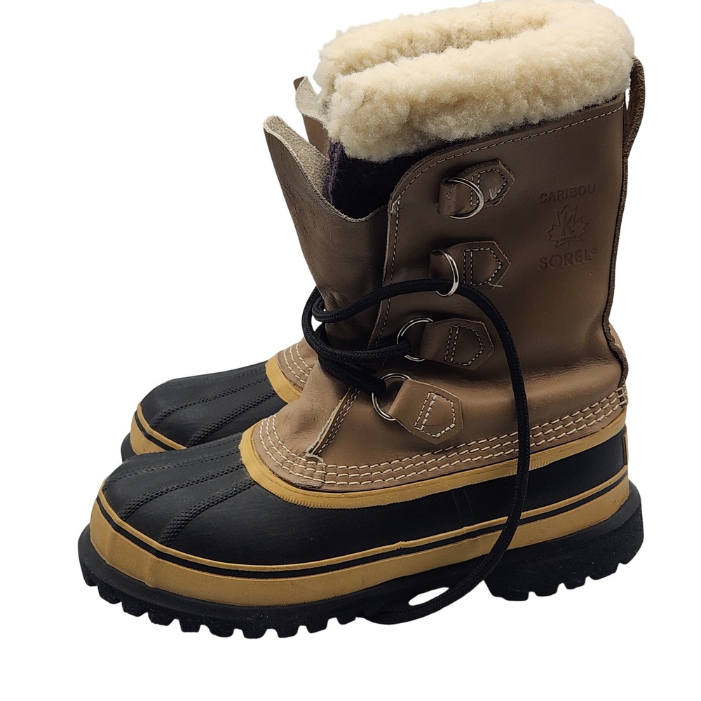 Sorel Caribou Women 6 Brown Snow Boots Leather Wool Liner Canada Kaufman Vintage